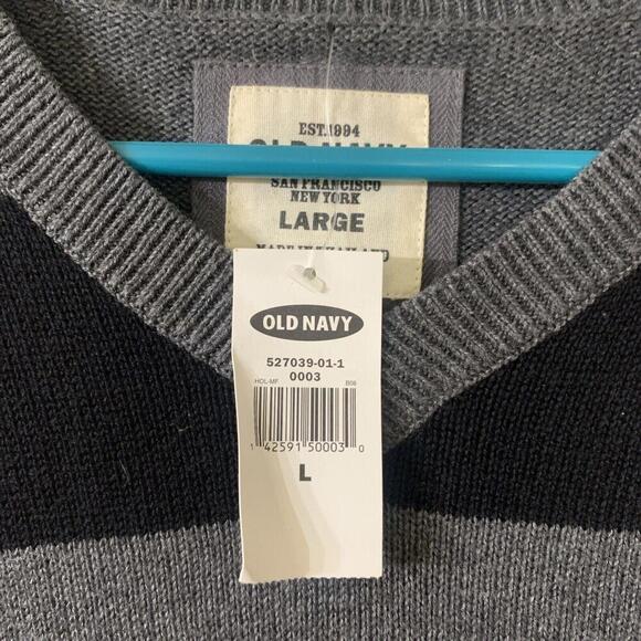 VTG Y2K Old Navy Men Sz L Cashmere Blend Sweater Vest Gray Striped NWT Academia​ - Picture 2 of 8